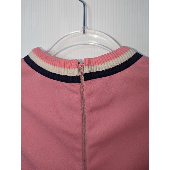 Vintage 60's Sleeveless Shift Dress Pink Striped Trim Neckline Polyester - Picture 5 of 7